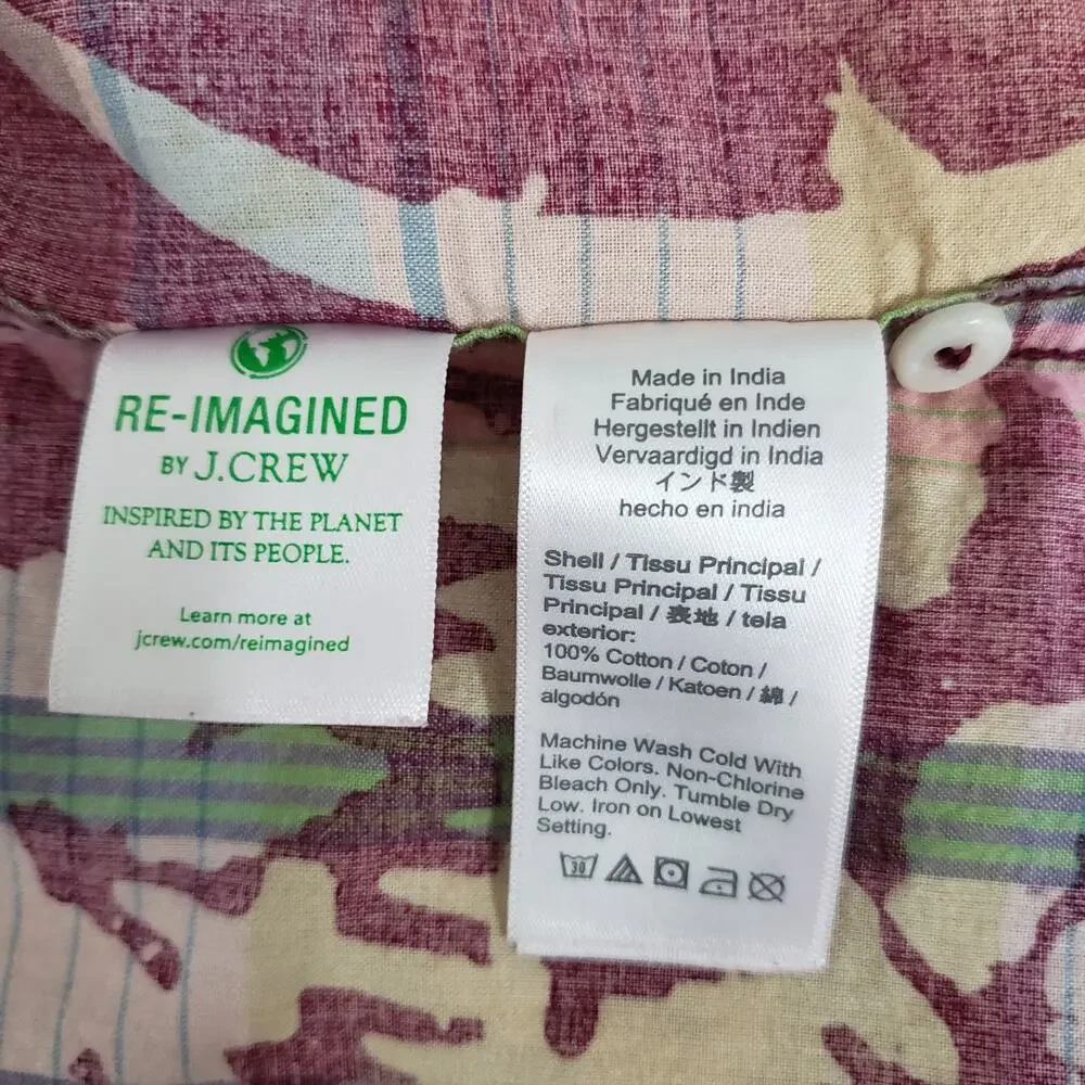 J. Crew Indian Madras Camp Collar Shirt  Short sleeves Men M Palm Print Amara